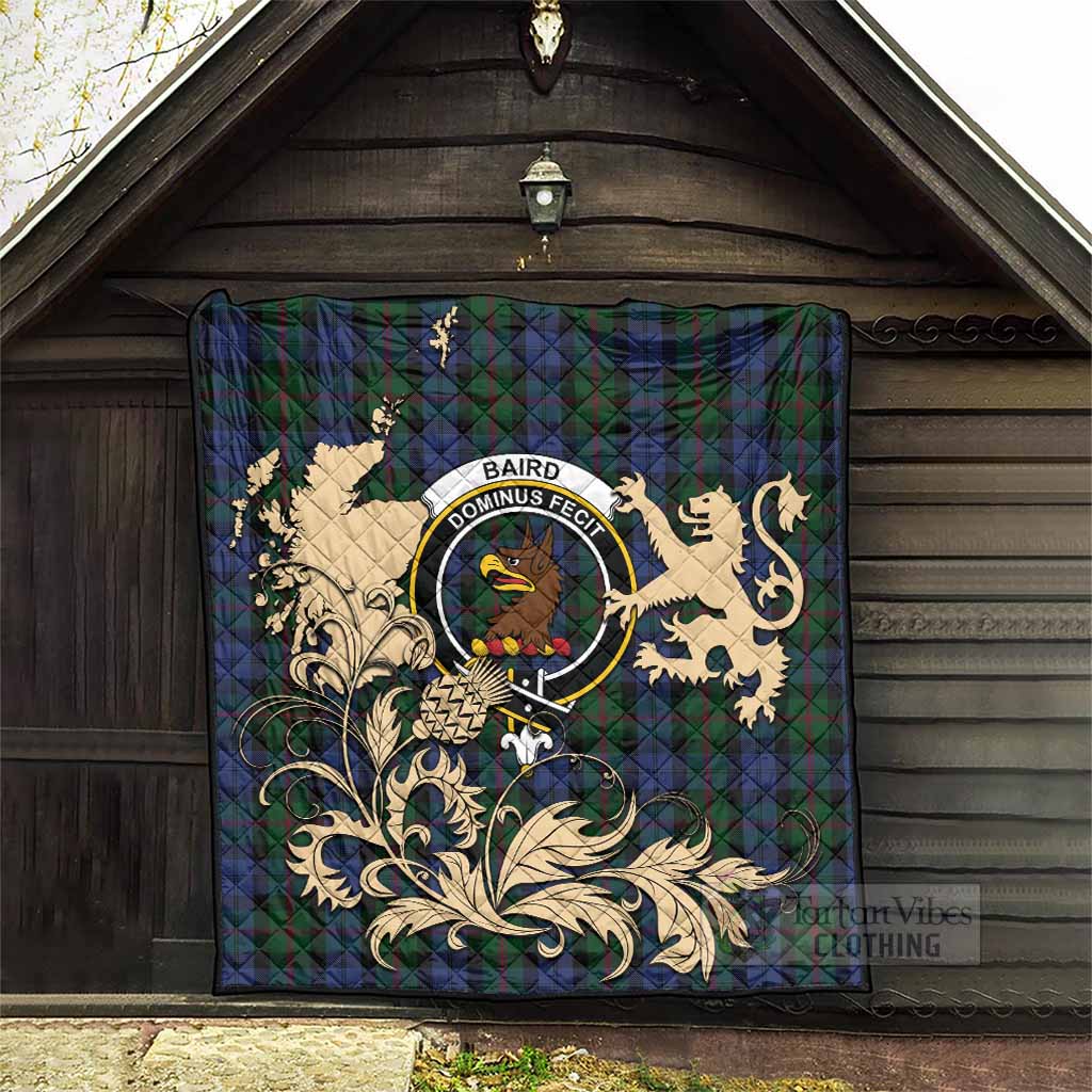 Baird Tartan Crest Premium Quilt with Scottish Iconic Symbols 