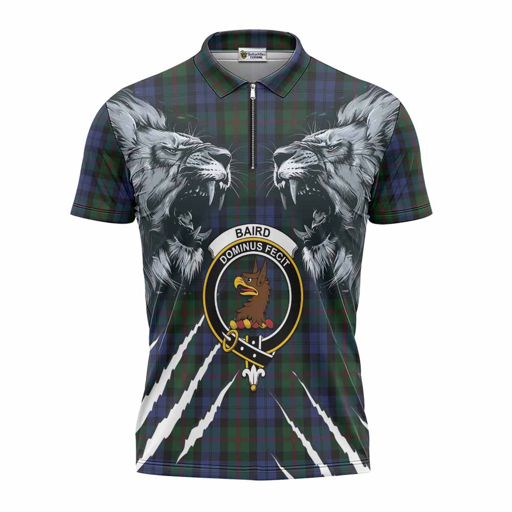 Baird Tartan Crest Zipper Polo Shirt Ferocious Lion Style