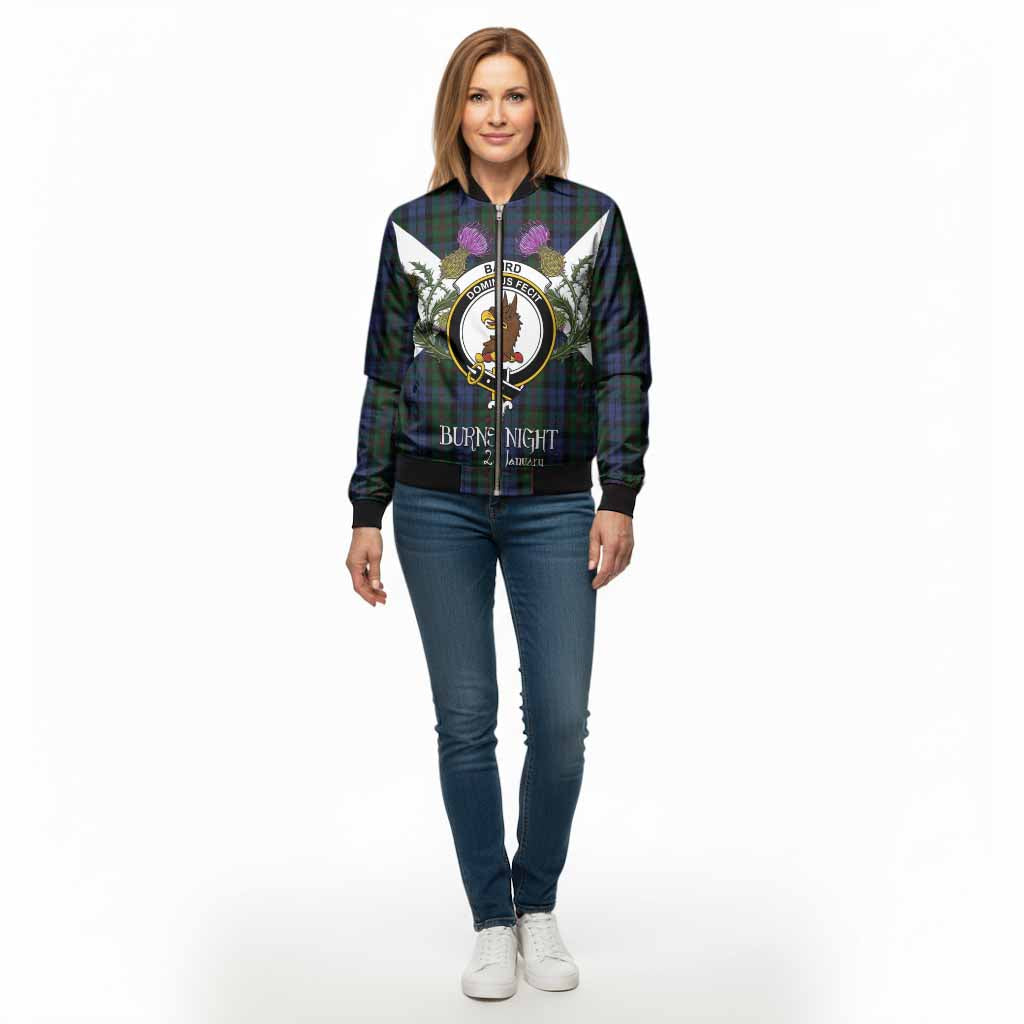 Baird Tartan Family Crest Bomber Jacket Scottish Burns Night Thistle Floral