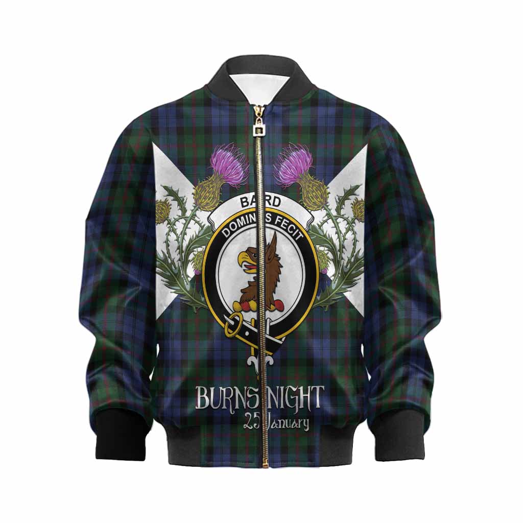 Baird Tartan Family Crest Kid Bomber Jacket Scottish Burns Night Thistle Floral