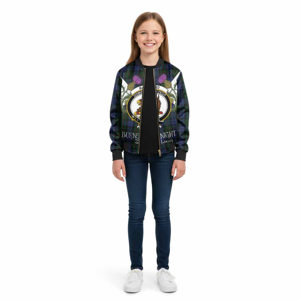 Baird Tartan Family Crest Kid Bomber Jacket Scottish Burns Night Thistle Floral