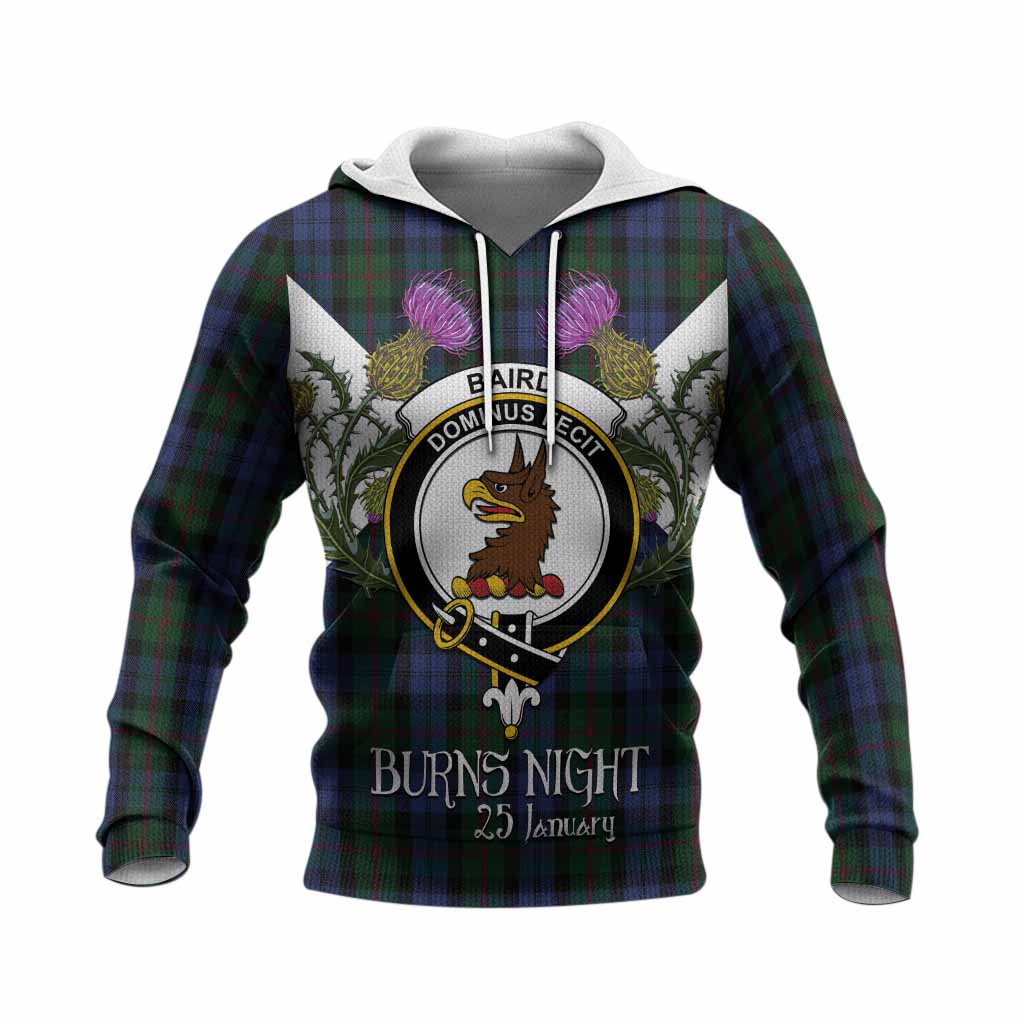 Baird Tartan Family Crest Knitted Hoodie Scottish Burns Night Thistle Floral