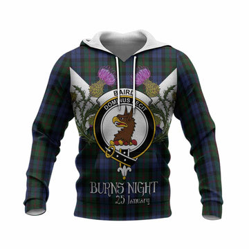 Baird Tartan Family Crest Knitted Hoodie Scottish Burns Night Thistle Floral