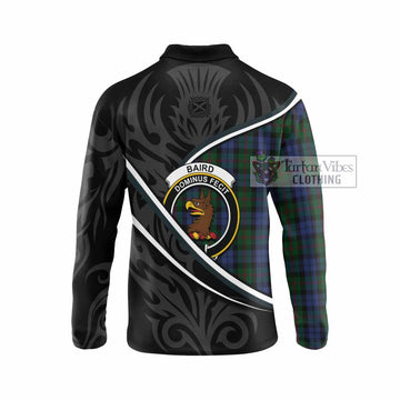Baird Tartan Family Crest Long Sleeve Polo Shirt Celtic Scottish Thistle Floral