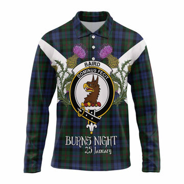 Baird Tartan Family Crest Long Sleeve Polo Shirt Scottish Burns Night Thistle Floral