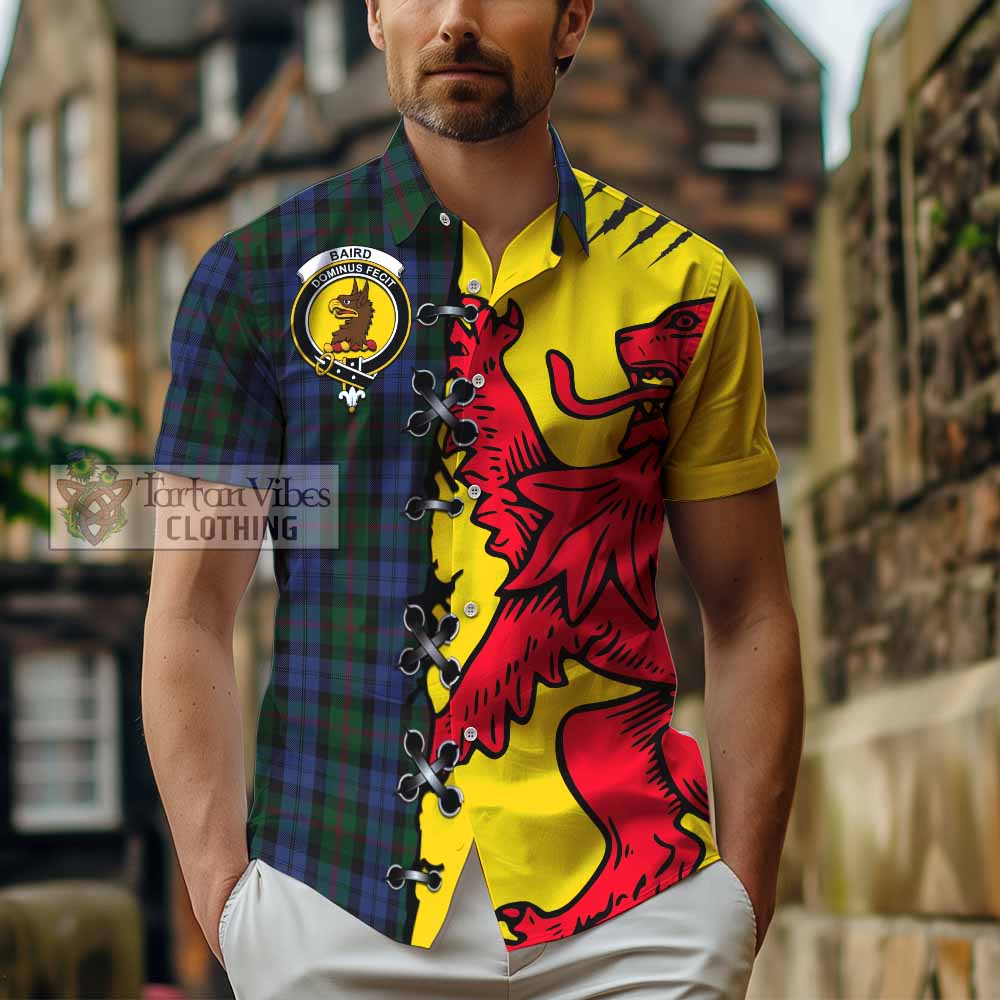 Baird Tartan Family Crest Short Sleeve Button Shirt Lion Rampant Honor - Tartan Vibes Clothing