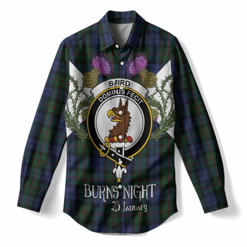 Baird Tartan Family Crest Women Casual Shirt Scottish Burns Night Thistle Floral