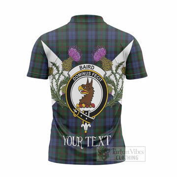 Baird Tartan Family Crest Zipper Polo Shirt Scottish Burns Night Thistle Floral