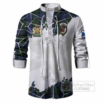 Baird Tartan Ghillie Shirt with Family Crest and Lion Rampant Grunge Style