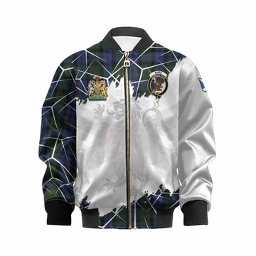 Baird Tartan Kid Bomber Jacket with Family Crest and Lion Rampant Grunge Style