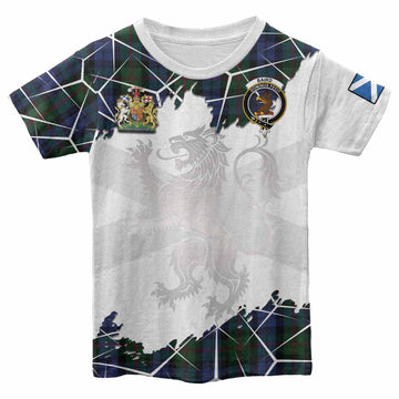 Baird Tartan Kid T-shirt with Family Crest and Lion Rampant Grunge Style