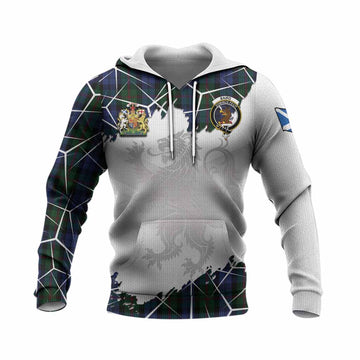Baird Tartan Knitted Hoodie with Family Crest and Lion Rampant Grunge Style