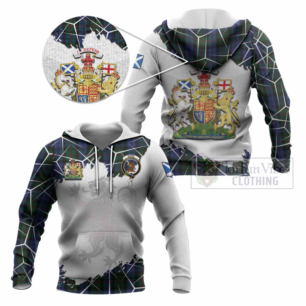 Baird Tartan Knitted Hoodie with Family Crest and Lion Rampant Grunge Style