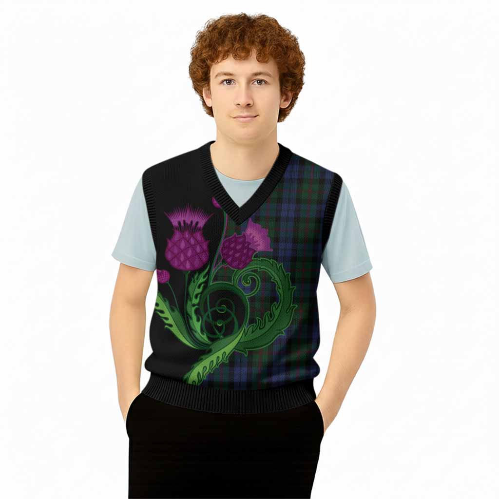 Baird Tartan Knitted V-Neck Vest Traditional Scottish Thistle