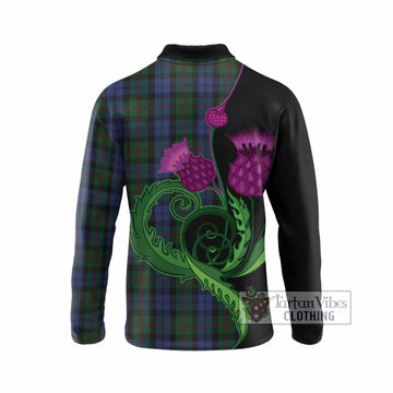 Baird Tartan Long Sleeve Polo Shirt Traditional Scottish Thistle