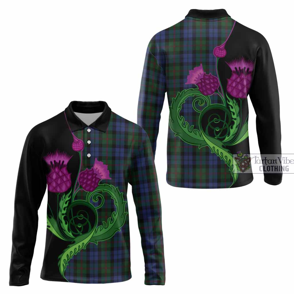 Baird Tartan Long Sleeve Polo Shirt Traditional Scottish Thistle
