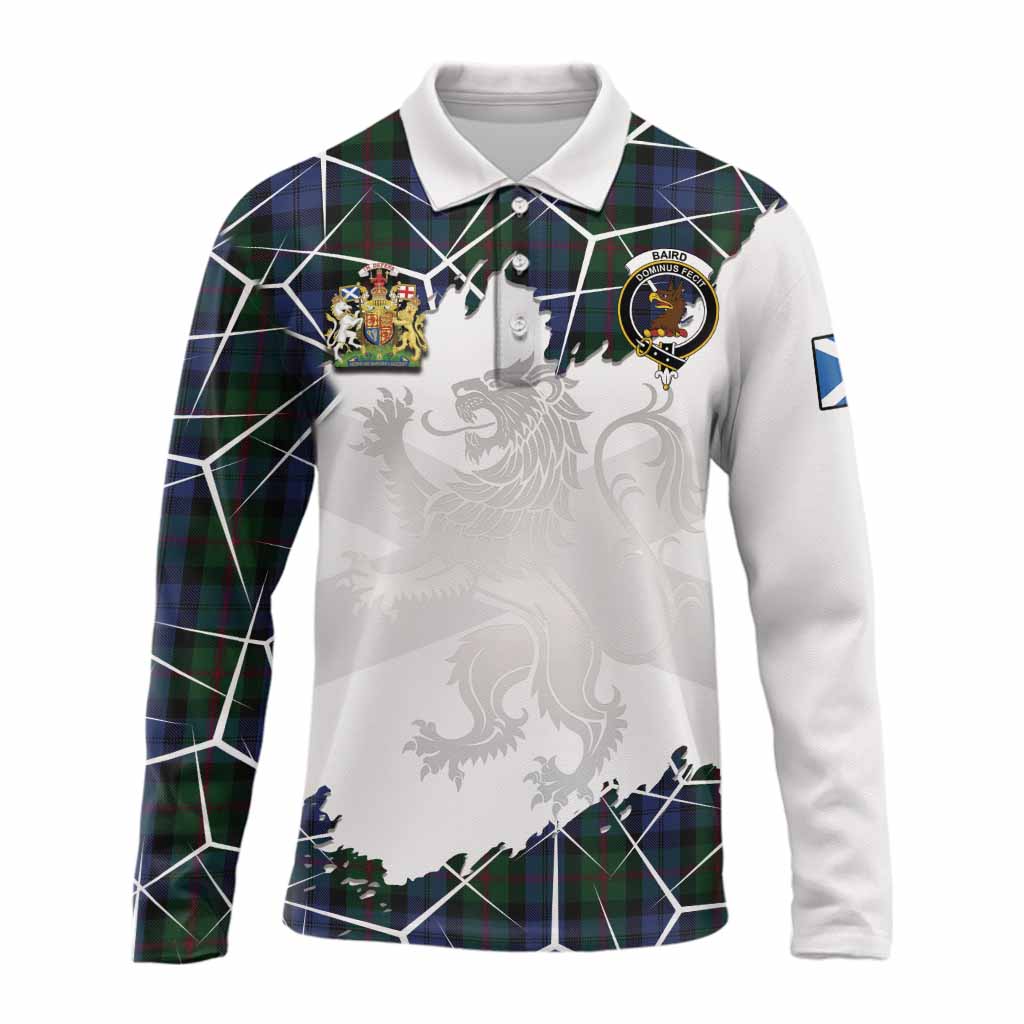 Baird Tartan Long Sleeve Polo Shirt with Family Crest and Lion Rampant Grunge Style