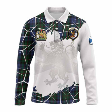 Baird Tartan Long Sleeve Polo Shirt with Family Crest and Lion Rampant Grunge Style