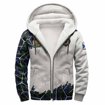 Baird Tartan Sherpa Hoodie with Family Crest and Lion Rampant Grunge Style