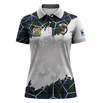 Baird Tartan Women Polo Shirt with Family Crest and Lion Rampant Grunge Style