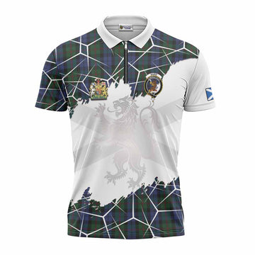 Baird Tartan Zipper Polo Shirt with Family Crest and Lion Rampant Grunge Style