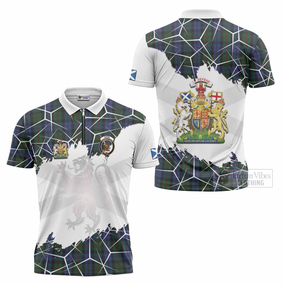Baird Tartan Zipper Polo Shirt with Family Crest and Lion Rampant Grunge Style