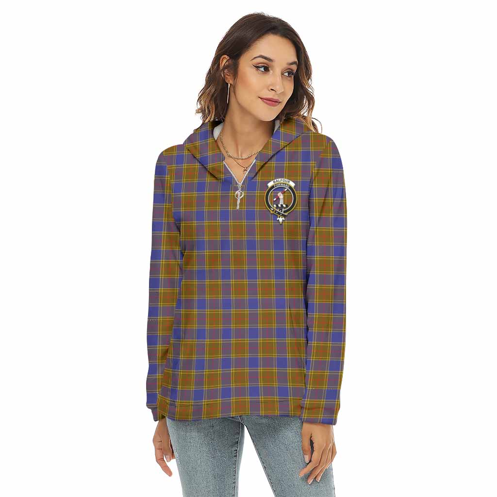 Tartan Vibes Clothing Balfour Tartan Crest Women's Borg  Half Zip Fleece Hoodie