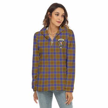 Balfour Tartan Women's Borg Fleece Hoodie with Half Zip with Family Crest