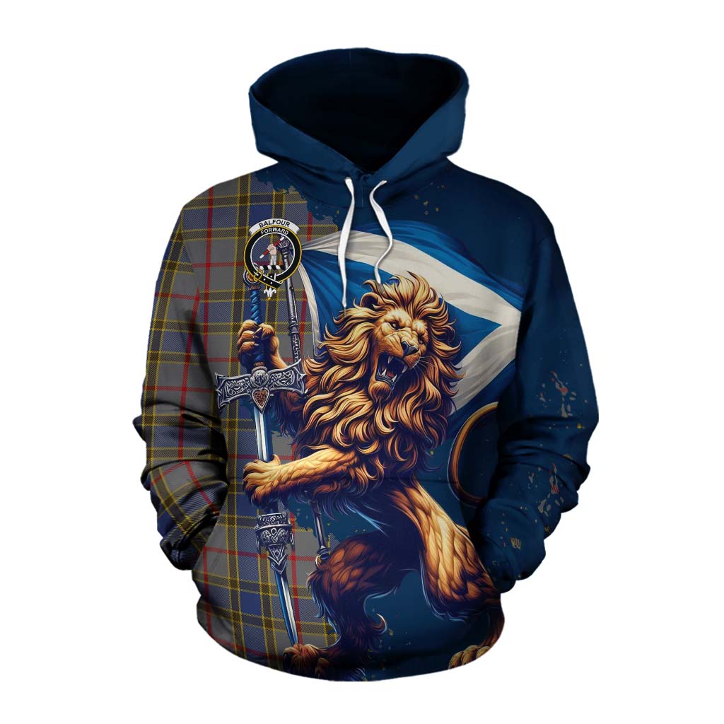 Tartan Vibes Clothing Balfour Tartan Family Crest Cotton Hoodie with Scottish Majestic Lion