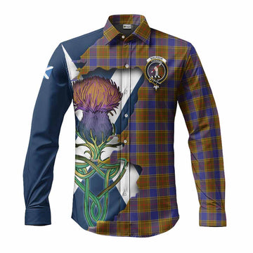 Balfour Tartan Family Crest Long Sleeve Button Shirt Scottish Thistle Celtic Inspired