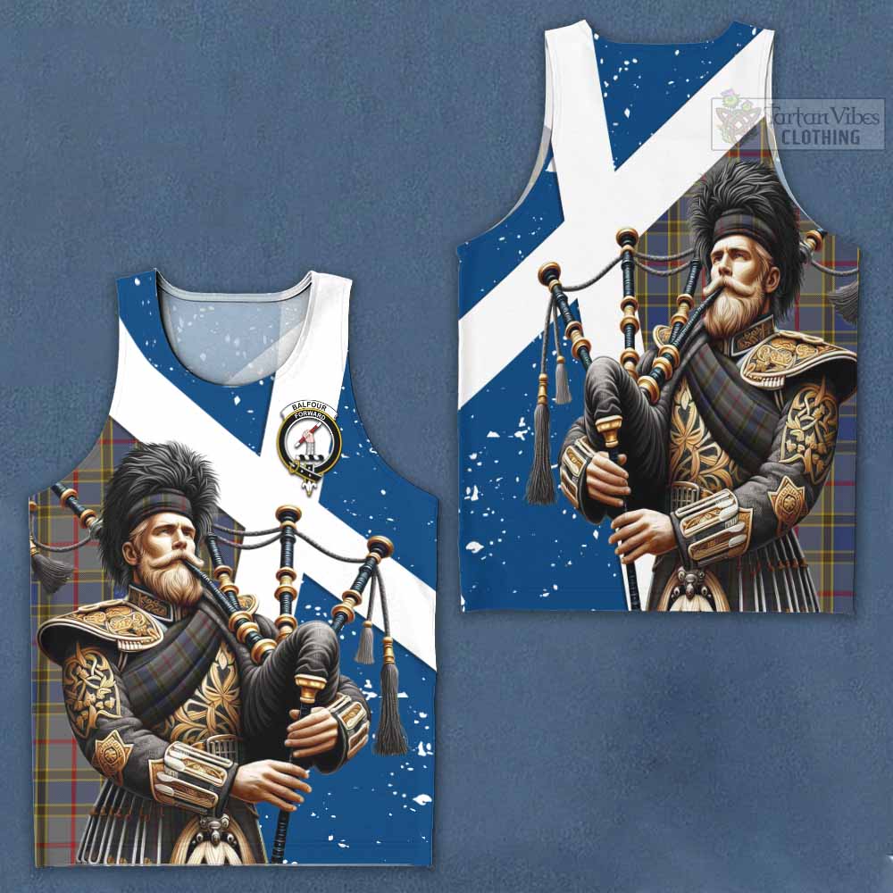 Balfour Tartan Men's Tank Top with Family Crest Scottish Bagpiper Vibes
