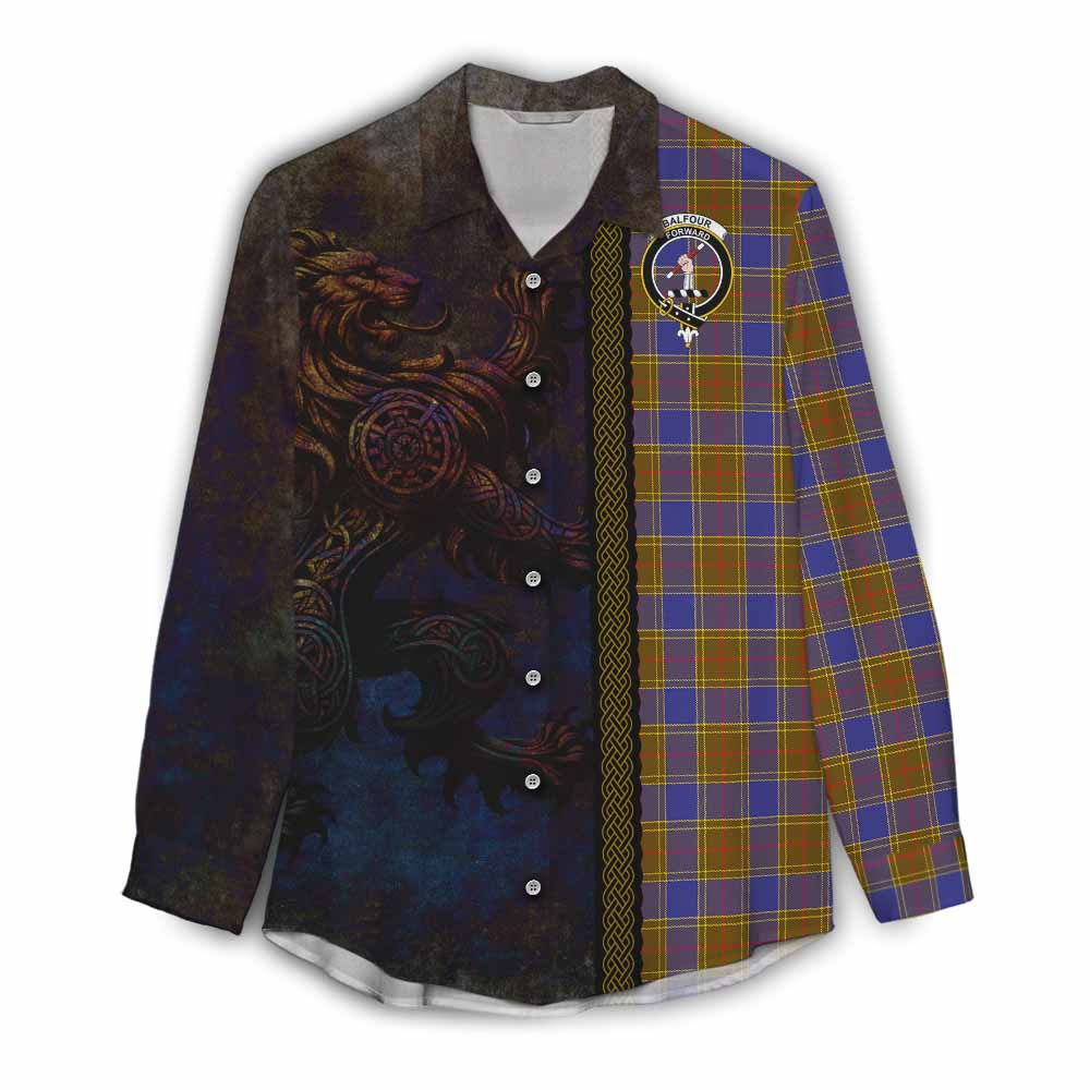 Tartan Vibes Clothing Balfour Tartan Family Crest Women's Casual Shirt Alba Gu Brath Be Brave Lion Ancient Style