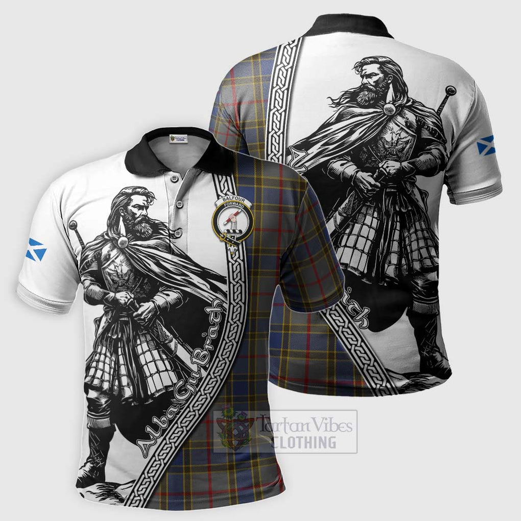 Tartan Vibes Clothing Balfour Tartan Clan Crest Polo Shirt with Highlander Warrior Celtic Style