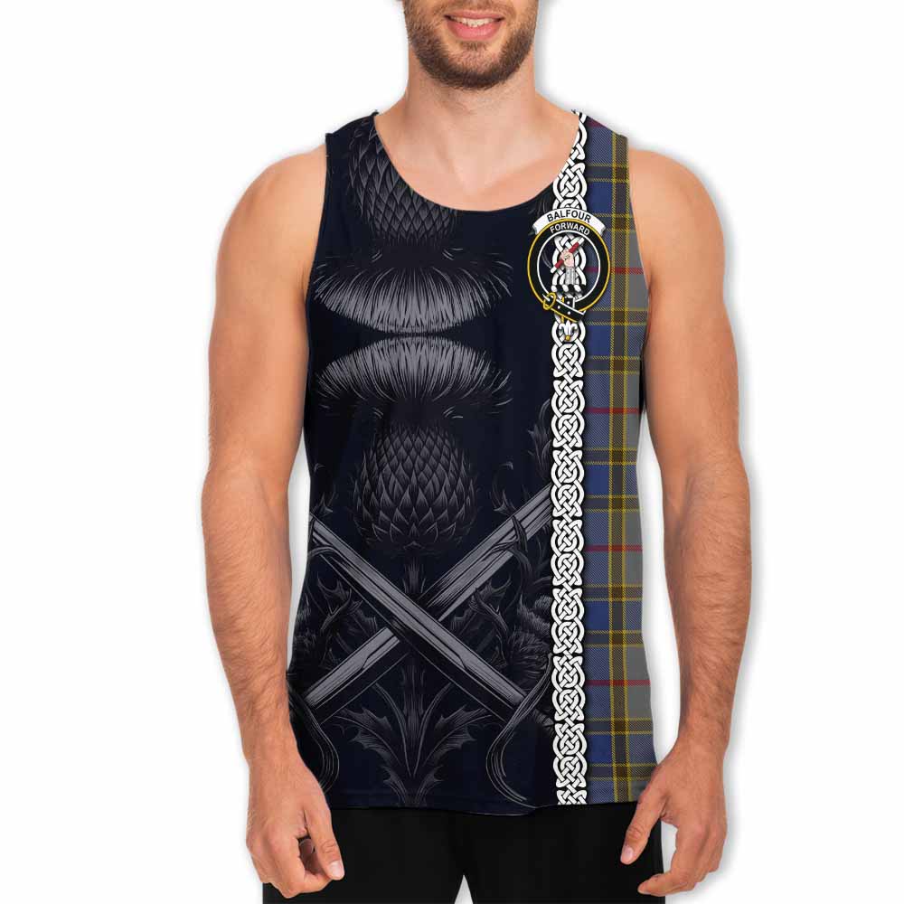 Tartan Vibes Clothing Balfour Tartan Men's Tank Top with Family Crest Cross Sword Thistle Celtic Vibes