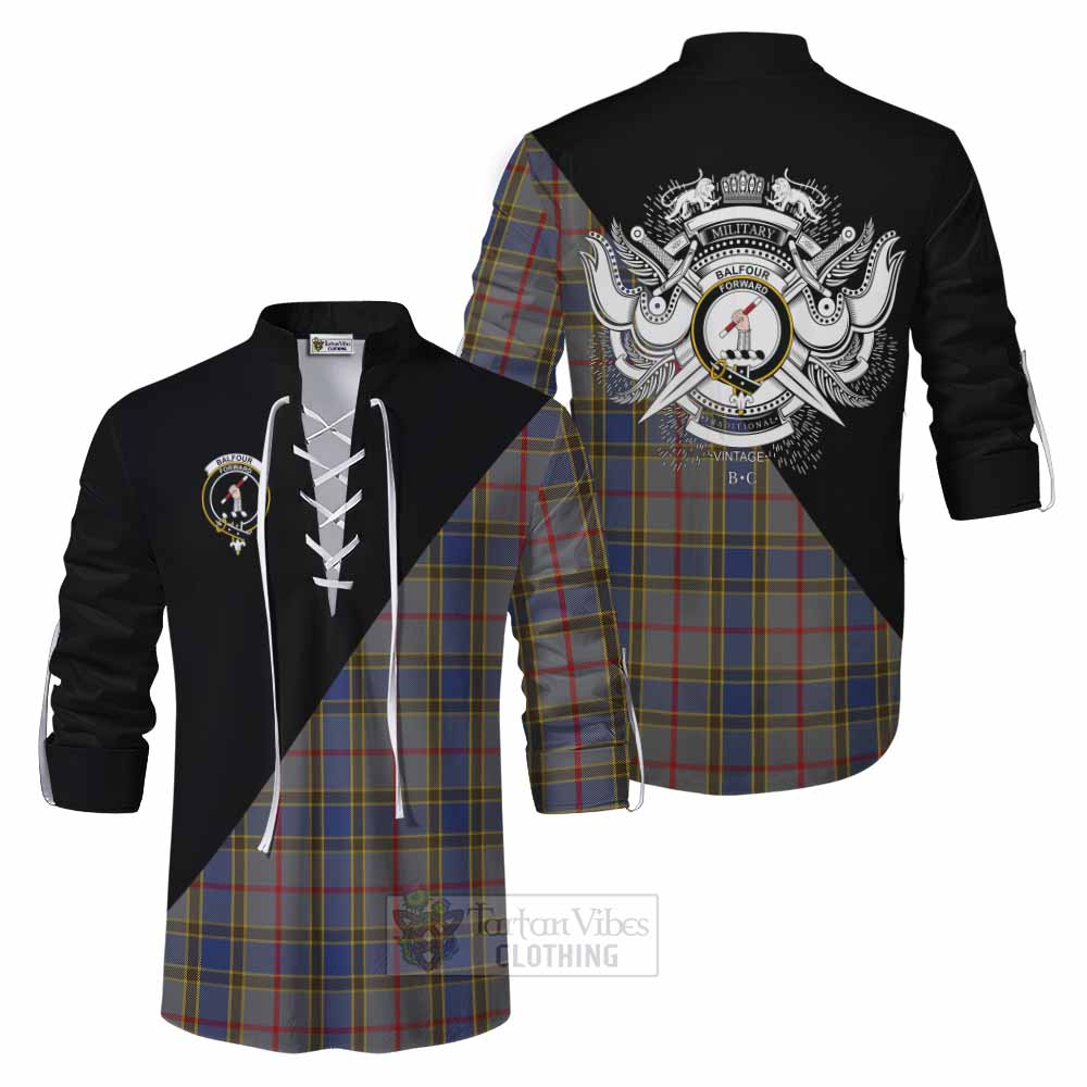 Tartan Vibes Clothing Balfour Tartan Ghillie Kilt Shirt with Family Crest and Military Logo Style