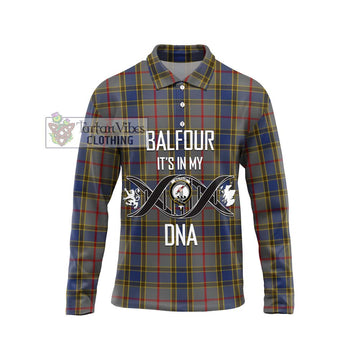 Balfour Tartan Long Sleeve Polo Shirt with Family Crest DNA In Me Style Unisex - Tartanvibesclothing Shop