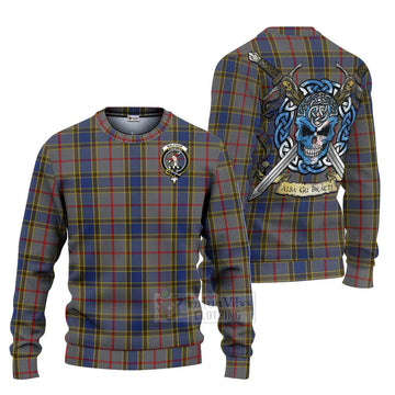 Tartan Vibes Clothing Balfour Tartan Knitted Sweater with Family Crest Celtic Skull Style