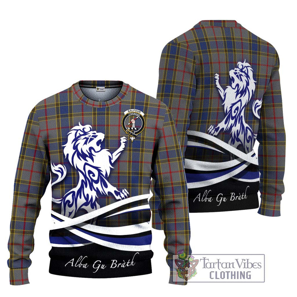 Balfour Tartan Knitted Sweater with Alba Gu Brath Regal Lion Emblem Unisex - Tartanvibesclothing Shop