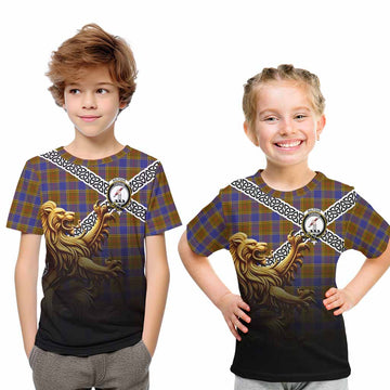 Balfour Crest Tartan Kid T-Shirt with Golden Lion Emblem Celtic Style
