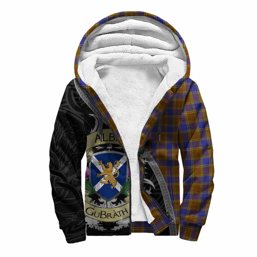 Tartan Vibes Clothing Balfour Tartan Family Crest Sherpa Hoodie Lion Rampant Royal Thistle Shield Celtic Inspired