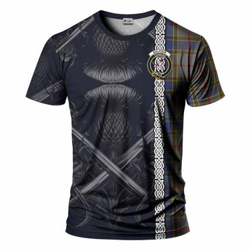 Tartan Vibes Clothing Balfour Tartan T-Shirt with Family Crest Cross Sword Thistle Celtic Vibes
