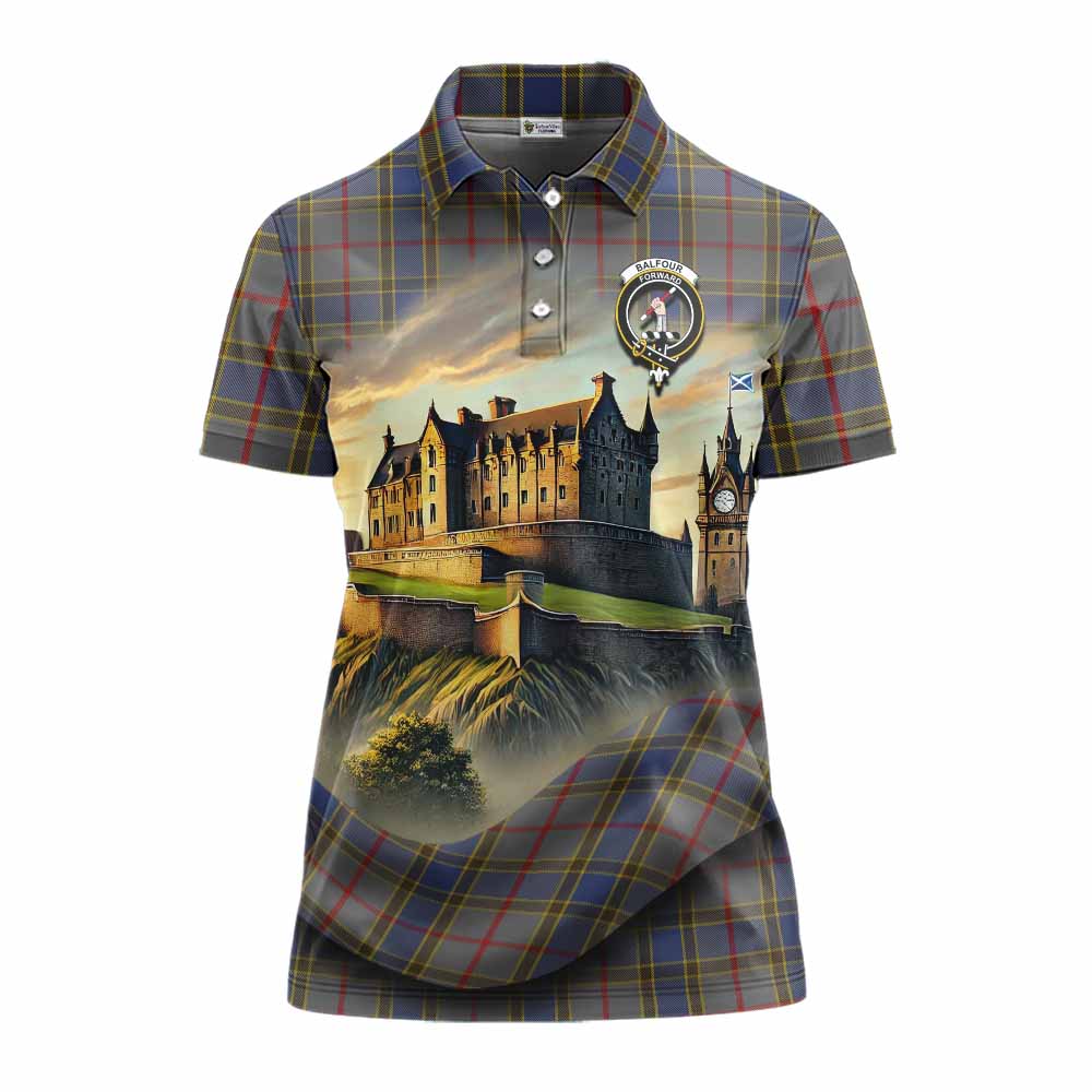 Tartan Vibes Clothing Balfour Tartan Family Crest Women's Polo Shirt with Scottish Ancient Castle Stype