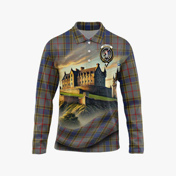 Balfour Tartan Family Crest Long Sleeve Polo Shirt with Scottish Ancient Castle Style