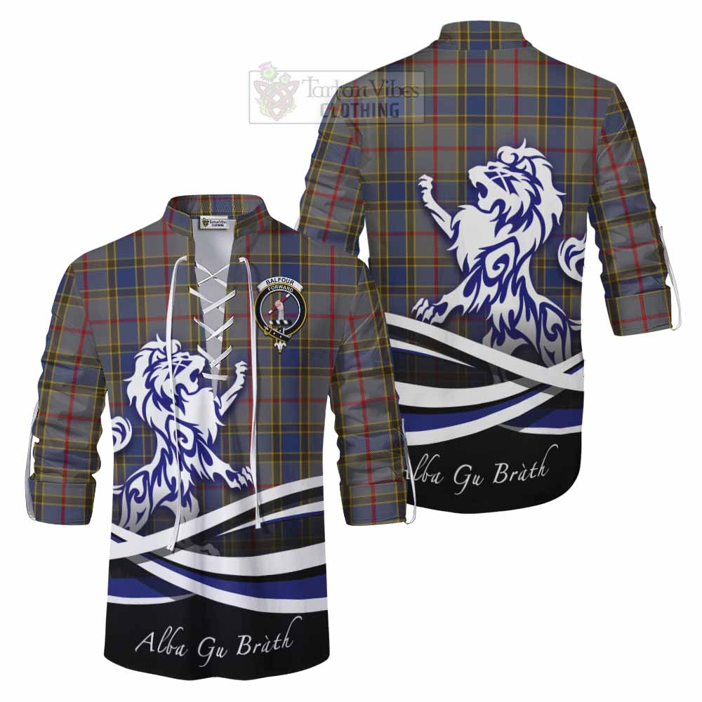 Tartan Vibes Clothing Balfour Tartan Ghillie Kilt Shirt with Alba Gu Brath Regal Lion Emblem