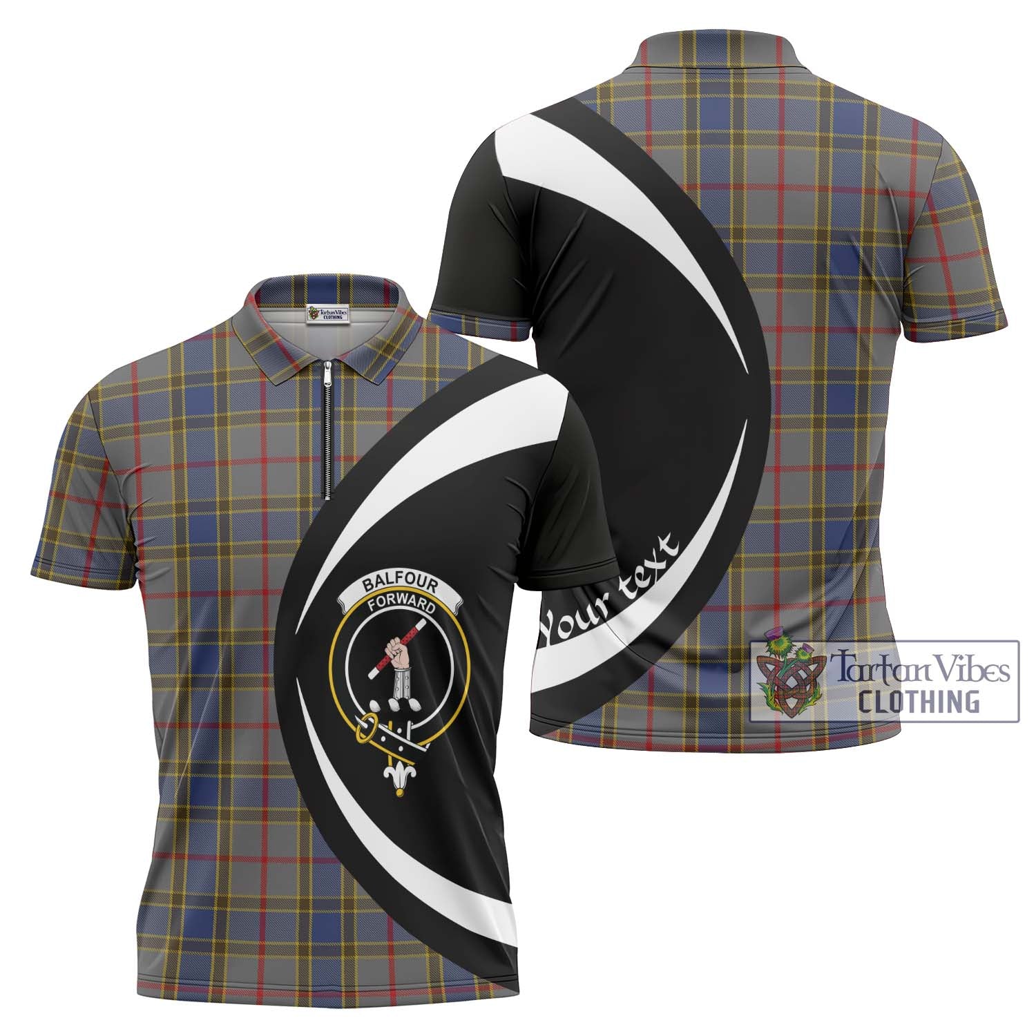 Tartan Vibes Clothing Balfour Tartan Zipper Polo Shirt with Family Crest Circle Style