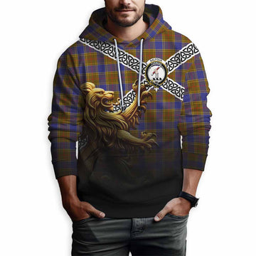 Balfour Crest Tartan Hoodie with Golden Lion Emblem Celtic Style
