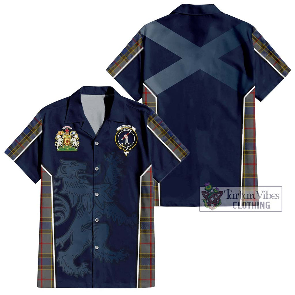 Balfour Tartan Short Sleeve Button Shirt with Family Crest and Lion Rampant Vibes Sport Style Kid - Tartan Vibes Clothing