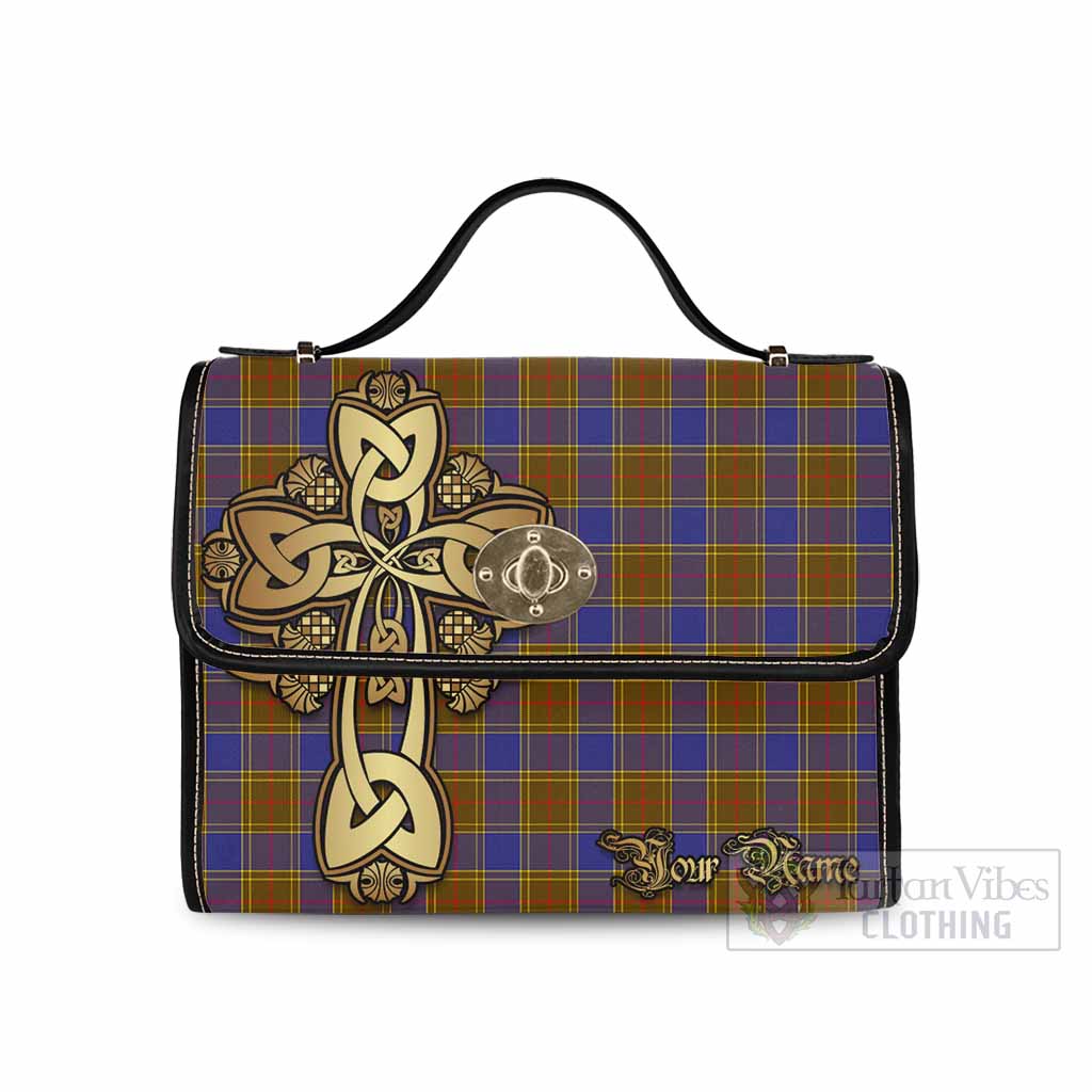 Tartan Vibes Clothing Balfour Tartan Waterproof Canvas Bag Golden Thistle Celtic Cross Style