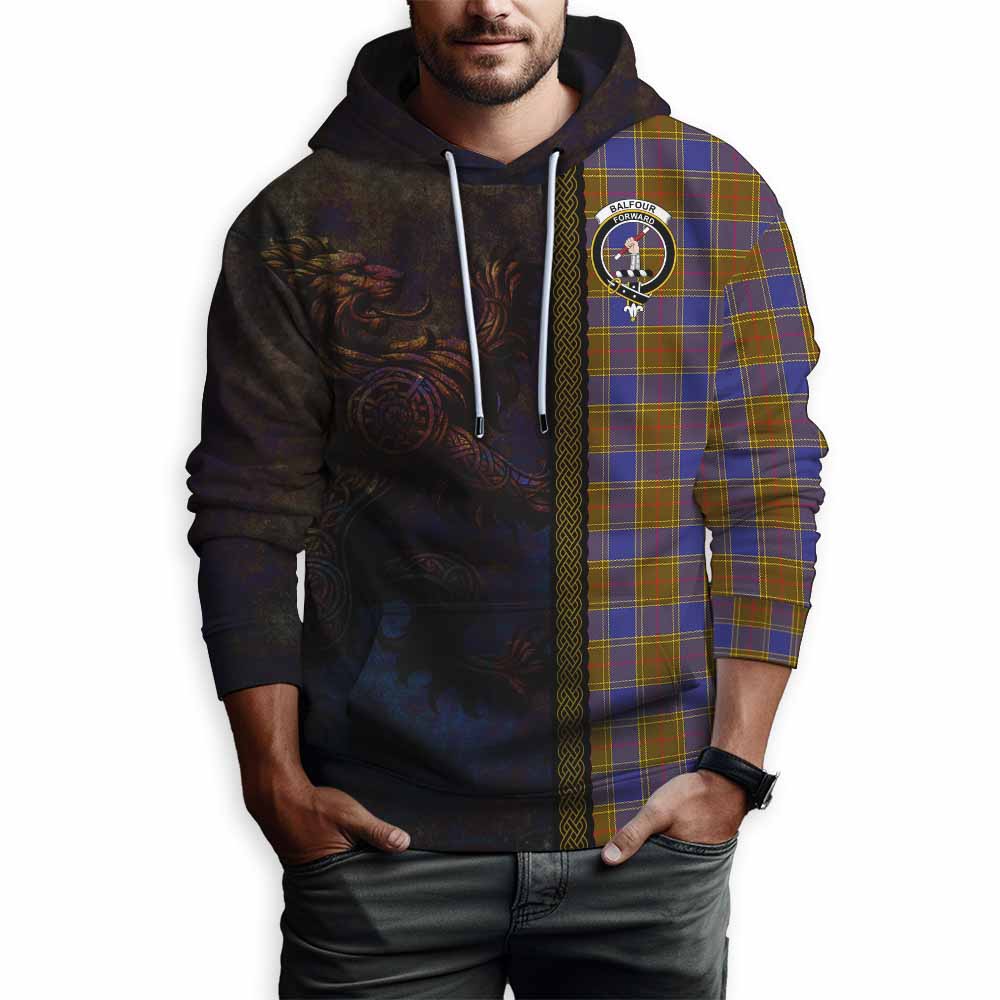 Tartan Vibes Clothing Balfour Tartan Family Crest Hoodie Alba Gu Brath Be Brave Lion Ancient Style