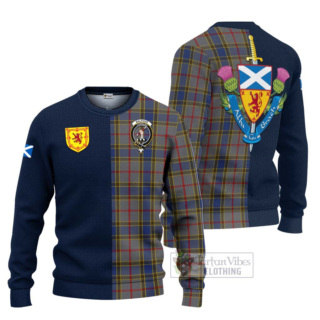 Tartan Vibes Clothing Balfour Tartan Knitted Sweater with Scottish Lion Royal Arm Half Style